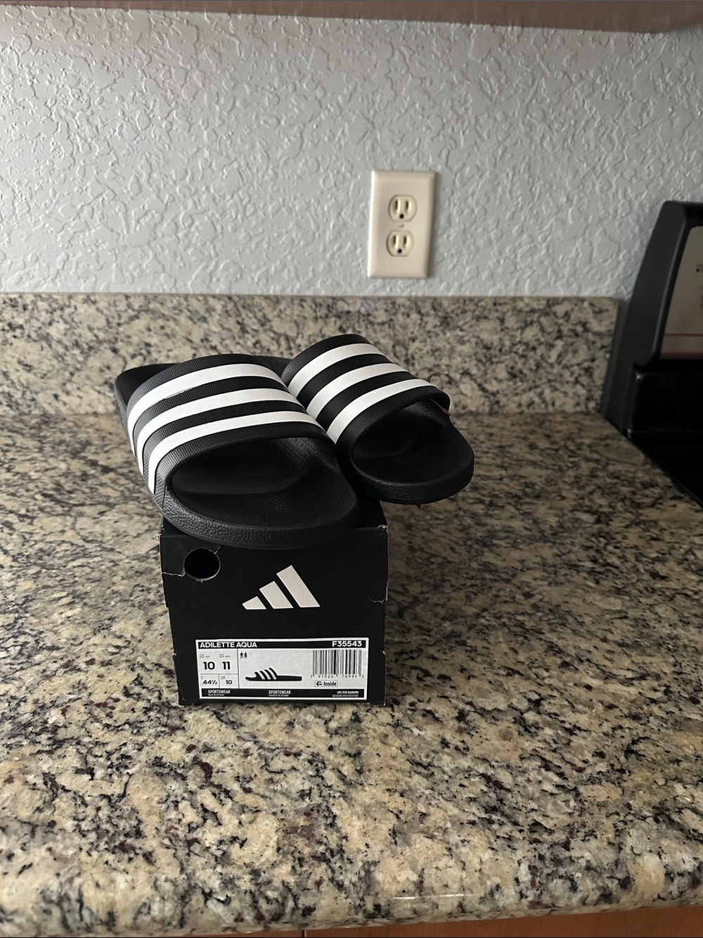 adidas Black and White mens Slide Sandals with Three Stripes